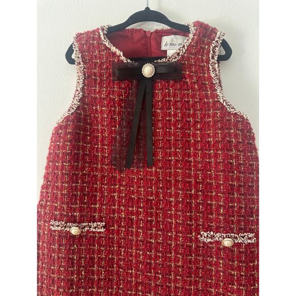 Le Mo Mo Toddler red and Gold Tweed Dress. Size 4 NWT - Picture 1 of 9